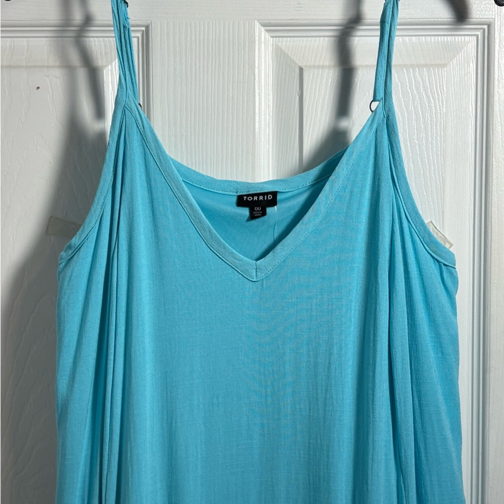 Torrid Midi Rayon Slub V Neck Cami Dress Blue Radiance Size 10 NWT